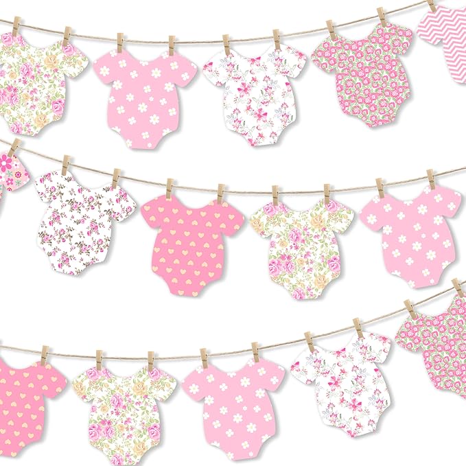 Pink Floral Baby Shower Banner for Girls, Baby Girl Onesie Garland, Boho Pink by C+L+cooper+life
