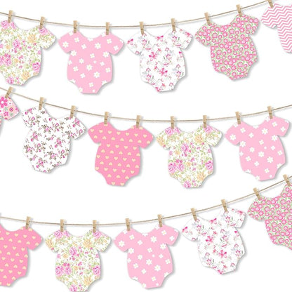 Pink Floral Baby Shower Banner for Girls, Baby Girl Onesie Garland, Boho Pink by C+L+cooper+life