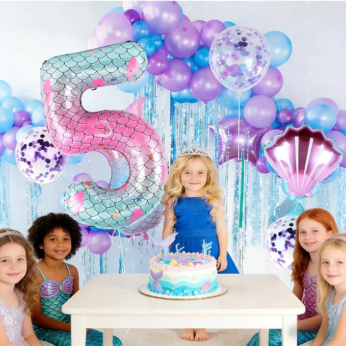 40 Inch Mermaid Number 5 Balloon, Sea Themed Birthday Decorations - Image 5