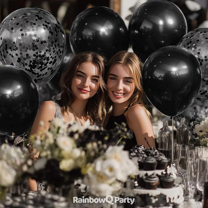 RainbowQ Black Balloons 55Pcs 12 Inch Confetti Latex Helium Party Balloon | - Image 2
