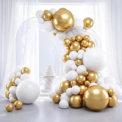 RUBFAC White and Gold Balloons 129pcs Different Size 18 12 10 5 Inch | Latex by RUBFAC