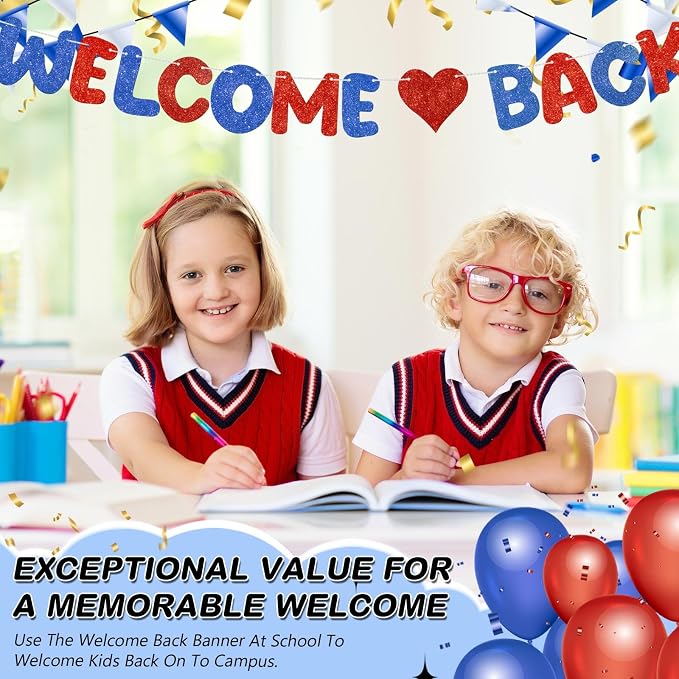 Fulmoon Pre Strung Welcome Back Glitter Banner First Day of School Party - Image 7
