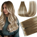 Full Shine Hair Extensions Real Human Hair Tape in Color 3/8/22 Remy Tape in Hair Extensions Cuticles Aligned for Women Bridal Hairstyles Long Straight Extension 18Inch 50G 20Pcs