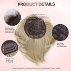 LEEONS Hair Toppers for Women with Bangs Short Bob Synthetic Pieces for Thinning Hair Side Part (Blonde Mixed Light Blonde and Dark Brown Root)