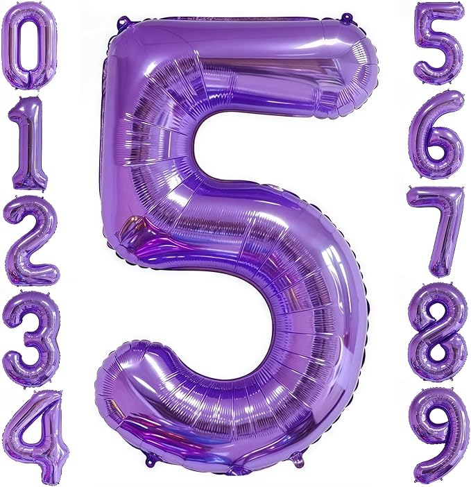 Purple 5 Balloon Number, 40 Inch Number 5 Balloon Big Purple 5 Foil Mylar by BBPOOL