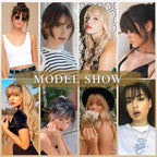 NAYOO Bangs Hair Clip - Light Blonde Fake Bangs 100% Real Human Hair Extensions Wispy Bangs for Women Fringe with Temples Hairpieces Curved Bangs for Daily Wear