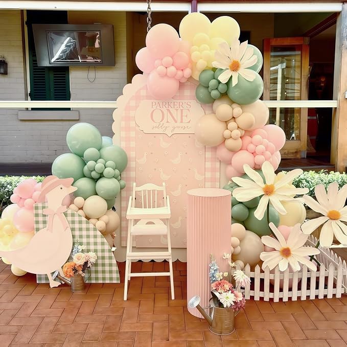 Goose Balloons Set, Pastel Pink Sage Dusty Green Light Yellow White Latex - Image 4