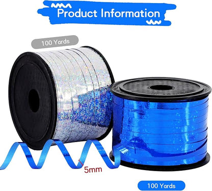 BEISHIDA 2 Pack 100 Yards Blue Silver Curling Crimped Glitter Ribbon Balloon - Image 2