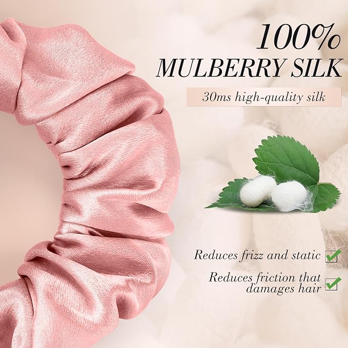 4Pcs Mulberry Silk Hair Scrunchies, Silk Hair Ties for Hair Sleep for Frizz Breakage for Women Girls Christmas Gifts