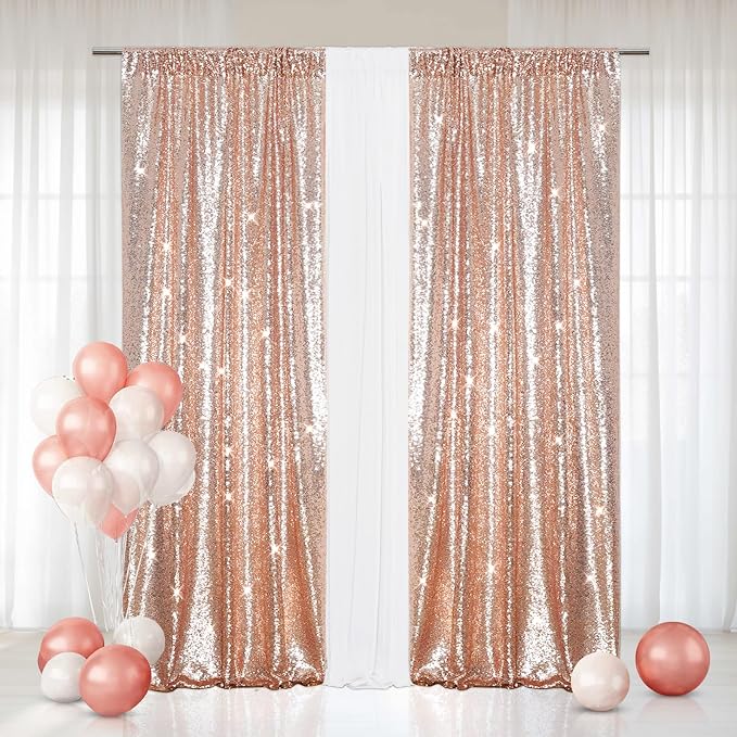 Eternal Beauty Rose Gold Sequin Backdrop Curtains, 2 Panels 2x8FT | 3mm Sparkle by EternalBeauty