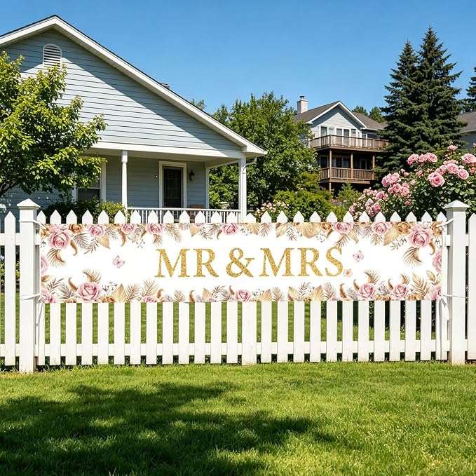 Mr And Mrs Wedding Decor Banner Decorations Party Hanging Sign | Reusable - Image 6