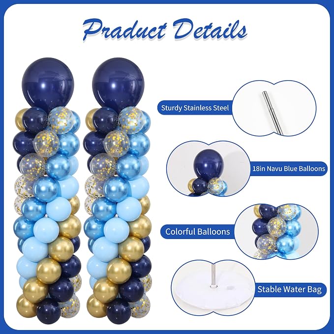 Navy Blue and Gold Balloon Column Stand Kit Set of 2 - Image 5