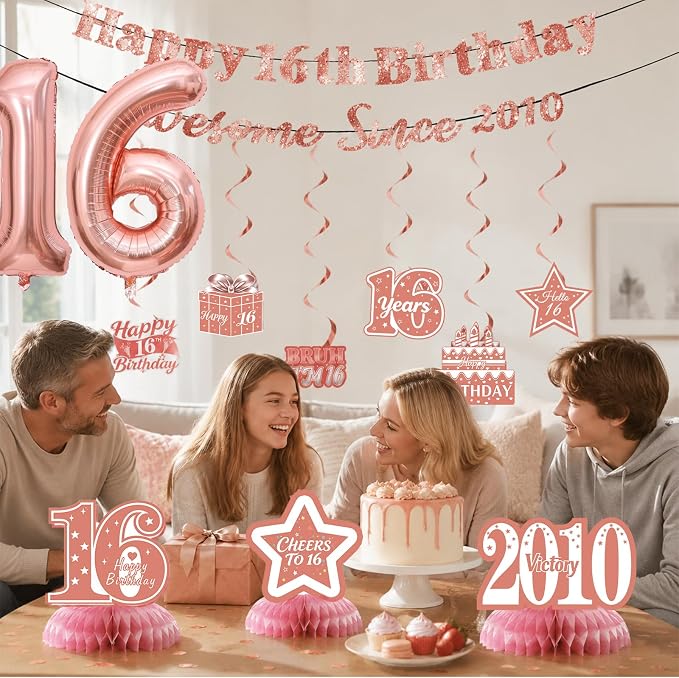 16th Birthday Decorations For Girls, Pre-Strung Rose Gold Happy 16th Birthday & - Image 6