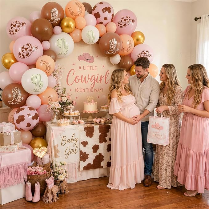 Cowgirl Balloons, Dusty Pink Brown Cow Print Latex Balloons - Image 7