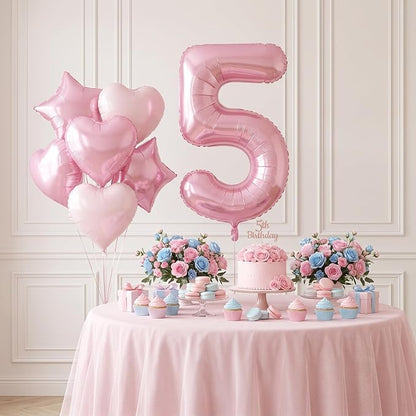 TONIFUL 5th Birthday Balloons Kit 40 Inch Pink Large Number 5 Foil Balloon | - Image 4