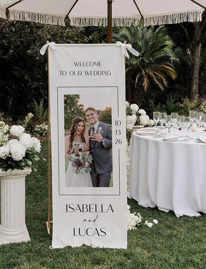 Wedding Welcome Sign Linen Fabric Personalized - Image 4