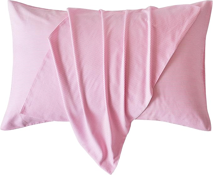 JELLYMONI 100% Natural Cotton Striped King Pillowcases Set, 2 Pack White and Thin Pink Striped Pattern Printed Pillow Covers with Envelope Closure(Pillows are not Included)