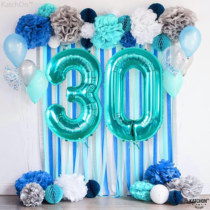 KatchOn Aqua Blue 0 Balloons 40 Inch | Turquoise Balloons, Teal Number 0 Balloon - Image 8