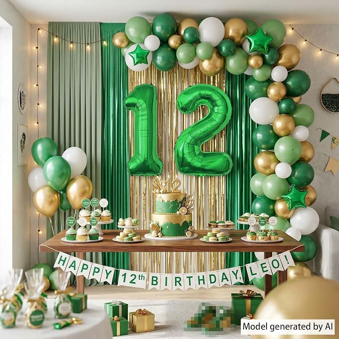 Green Number 12 Balloon 40 Inch, Glossy Foil Duo - Image 6