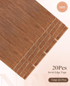 GOO GOO Invisi Edge Tape in Hair Extensions Human Hair, 330 Cinnamon Terra Copper, 20pcs 18inch 50g, Virgin Remy Hair, Seamless Injected Tape, Natural Look