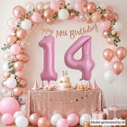 Pearlescent Pink Number 14 Balloon 40 Inch, Shiny Foil - Image 6