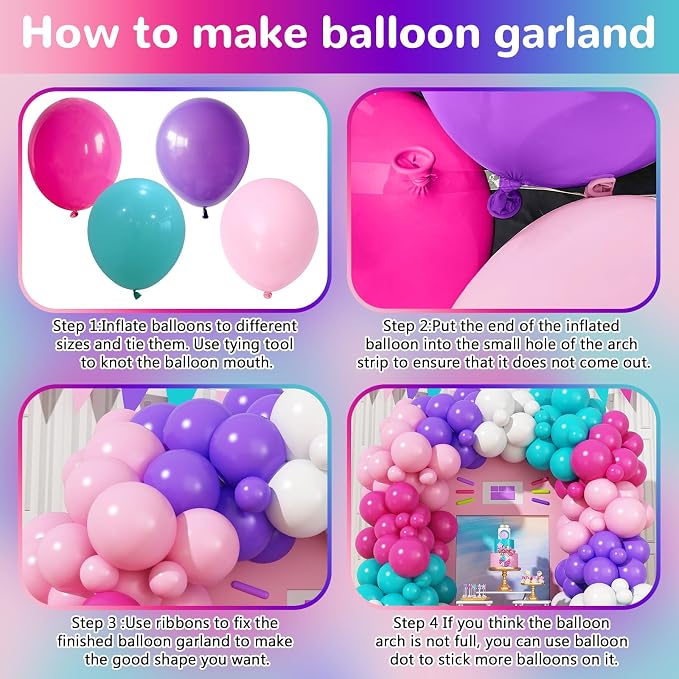 HILAVO Pink Purple Balloon Arch Kit 130 Pcs Blue Purple Pink Party Balloons - Image 6