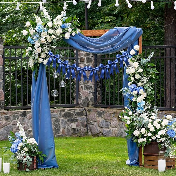 2 Strings of 16PCS Navy Blue Bow Garlands Banner Decoration, Pre-Strung Satin - Image 5