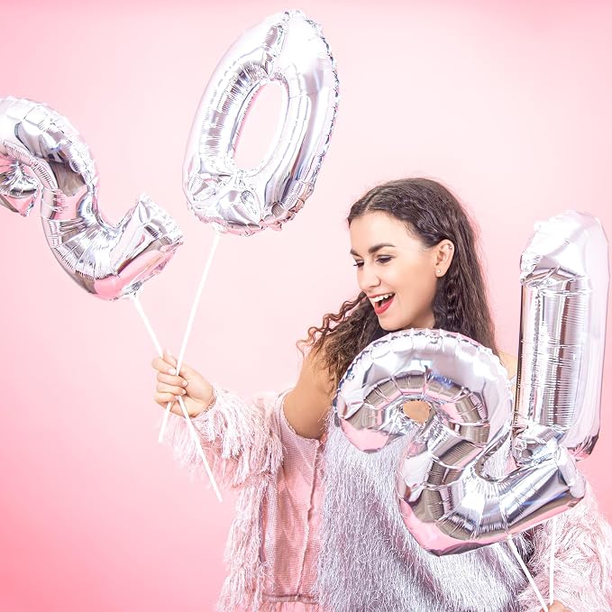 20 Pieces 2 Sets of 16 Inch Silver Number 0-9 Balloons – Foil Mylar Balloons - Image 5