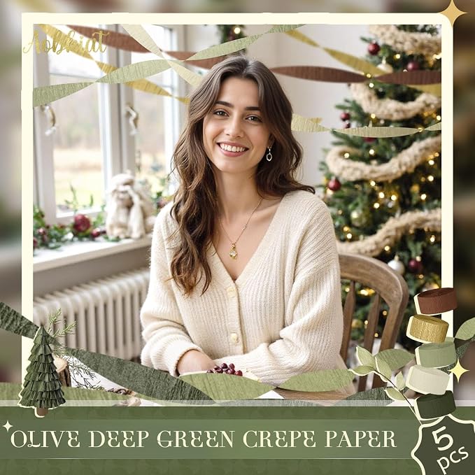 AOBKIAT Baby Shower Decorations, Dark Green Sage Streamers Party Decorations | - Image 7