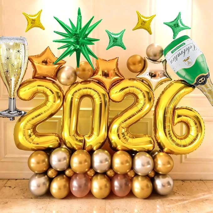 Gold 2026 Balloons, 40 Inch Number Gold Foil Balloons - Image 9