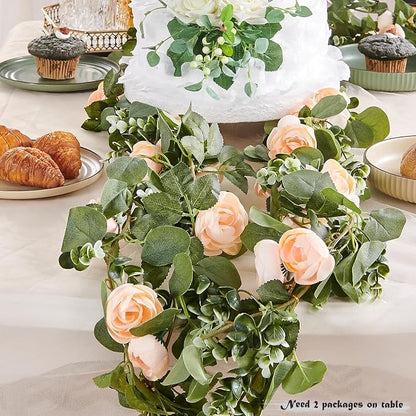 Artificial Flower Garland 2pcs 5.4ft Rose Vine Decor, Champagne Flower | - Image 3