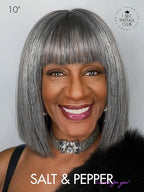 LUVME HAIR All-Day Comfort Wig 10 Inch Grey Salt & Pepper Silky Straight Bob Wig with Bangs Human Hair Glueless HD Lace Bob Wig with Mix Grey Color, Ready to Go Short Wigs For Women (Breathable Cap)