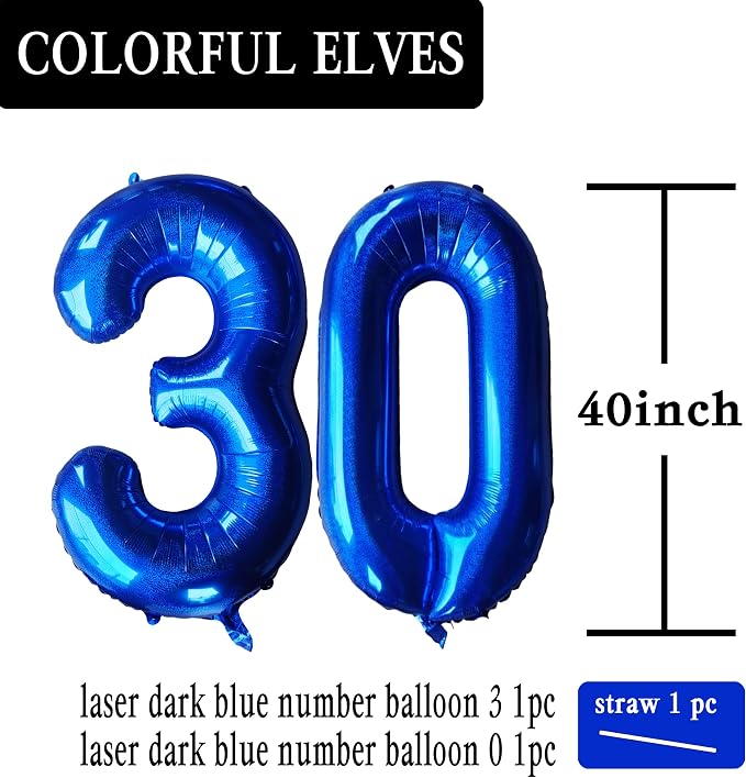 Laser Navy Blue Number 30 Balloons 40 Inch Giant Number Dark Blue 30 Foil Mylar - Image 2