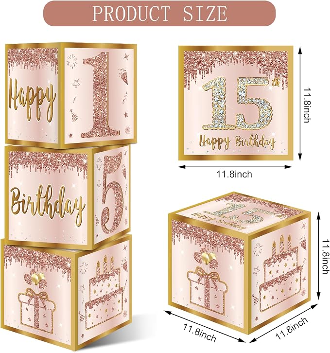 Guiruiy 3Pcs 15th Birthday Decorations Balloon Gift Boxes - Image 2