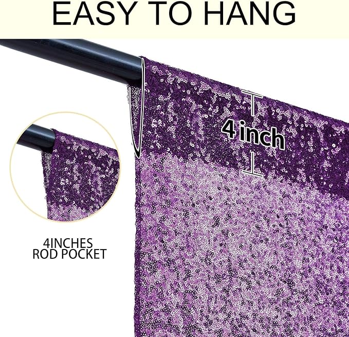 2×8FT-2PCS Purple Sequin Backdrop Curtains Panels, Photography Backdrop Glitter - Image 5