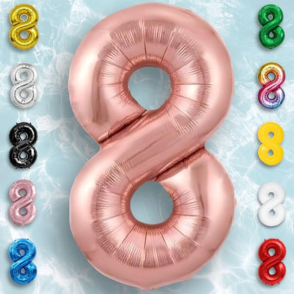 Rose Gold Number Balloon 8 Mylar Foil Macaron Balloons 16 inch - Image 3