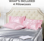 Bedsure King Size Satin Pillowcase Set of 4 - Pink Silky Pillow Cases for Hair and Skin, 20x36 Inches, Pillow Covers with Envelope Closure, Similar to Silk, Gifts for Women & Men