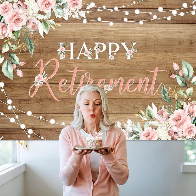 Mocsicka Rustic Retirement Backdrop Women Happy Retirement Party Decorations - Image 8