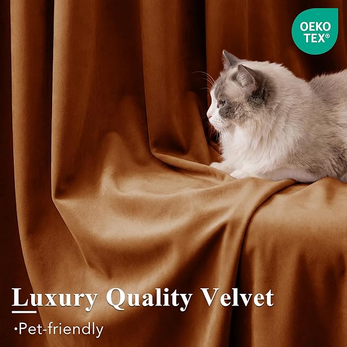 Burnt Orange Velvet Curtains Back Tab Boho Drapes, 300GSM Heavy Velvet - Image 5