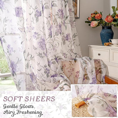 Floral Sheer Curtains 84 Inch Length 2 Panels, Vintage Farmhouse Light - Image 6