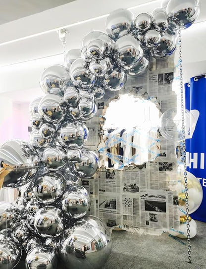 Silver Foil Balloons, 4D Round Mylar | Metallic Silver Inflatable Mirror - Image 6
