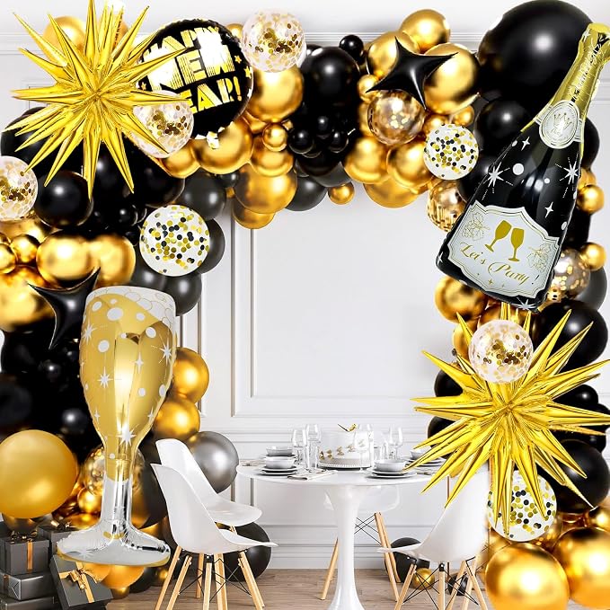 4 Pcs Champagne Balloons, Huge Black Gold Champagne Bottle Goblet Aluminum Foil - Image 8