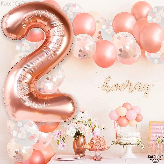 KatchOn Rose Gold Number 2 Balloon 40 Inch | Mylar Rose Gold 2 Balloon - Image 6