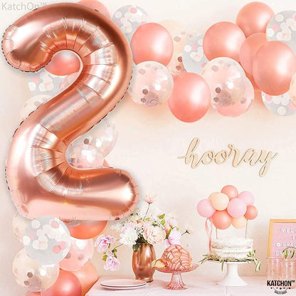 KatchOn Rose Gold Number 2 Balloon 40 Inch | Mylar Rose Gold 2 Balloon - Image 6