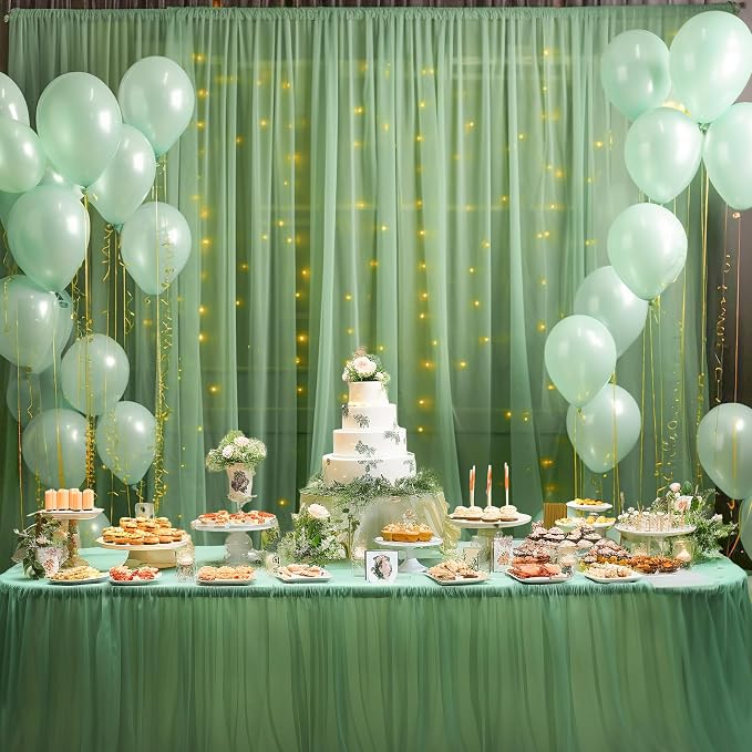 30x8ft Olive Green Tulle Backdrop Curtain - Image 8