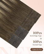 GOO GOO Invisi Edge Tape in Hair Extensions Human Hair, 4/26/4 Balayage Chocolate Brown to Honey Blonde 10pcs injected with 10pcs classical tape ins, 16inch 50g, Virgin Remy Hair, Natural Look