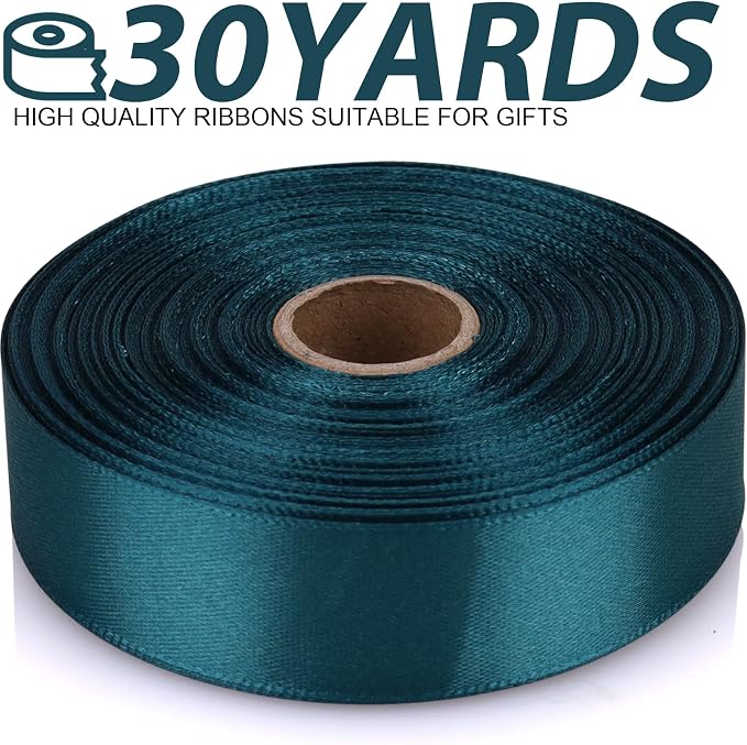 7/8 Inch 30 Yards Greenish Blue Satin Craft Ribbon-Single Face Polyester Ribbon - Image 2