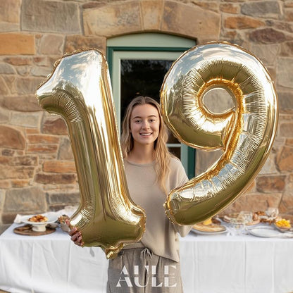 AULE 40 Inch Light Gold 19 Balloon Number Foil 0-9 Birthday Big Numbers | - Image 3