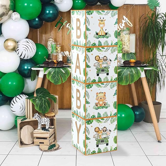 Safari Baby Shower Decorations Sage Green Woodland Animal Baby Boxes 4pcs | Boy - Image 6