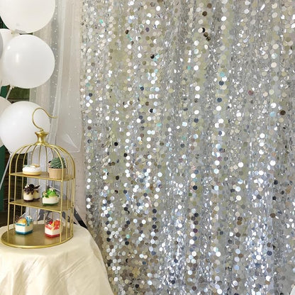 9FTx10FT Silver Sequin Backdrop 1 Panel, 18MM Large Payette Sequins Backdrop - Image 8